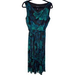Alexa B Nites Womens Black & Green Floral Sleeveless Dress With Belt Size 6P